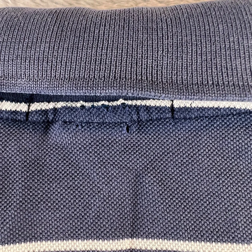 Polo Ralph Lauren Pima Cotton Striped Polo Shirt Navy Blue White Mens L